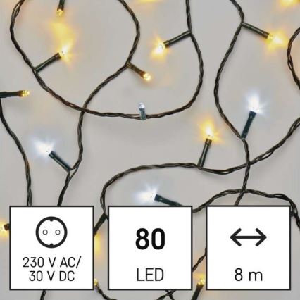 LED Kalėdinė lauko girlianda 80xLED/13m IP44 šiltai/šaltai balta