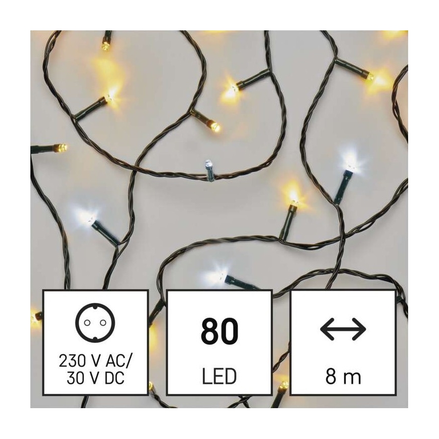 LED Kalėdinė lauko girlianda 80xLED/13m IP44 šiltai/šaltai balta