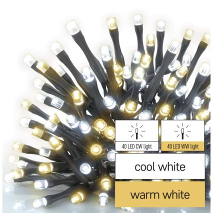 LED Kalėdinė lauko girlianda 80xLED/13m IP44 šiltai/šaltai balta