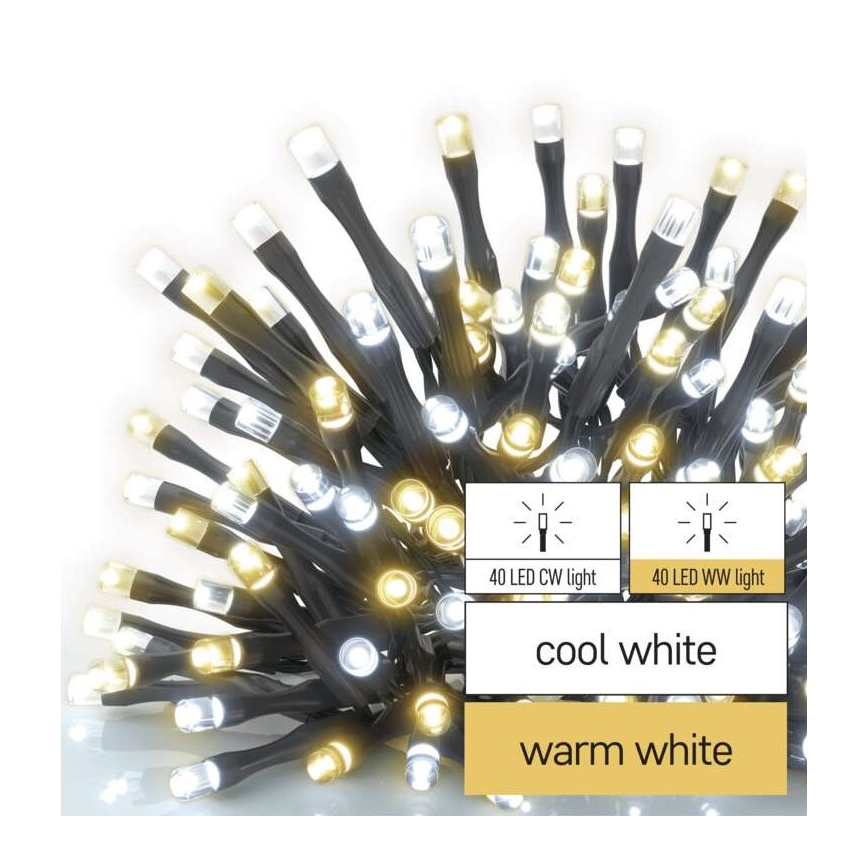 LED Kalėdinė lauko girlianda 80xLED/13m IP44 šiltai/šaltai balta
