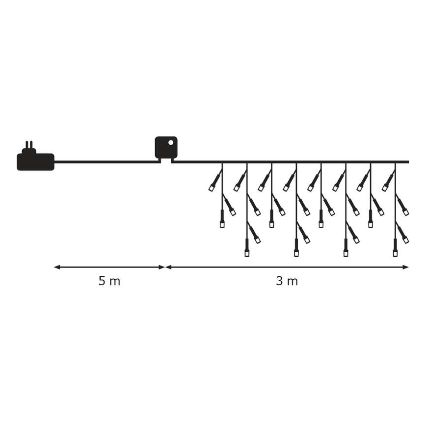 LED Kalėdinė lauko girlianda CHAIN 180xLED/8 funkcijos  8m IP44 šaltai balta