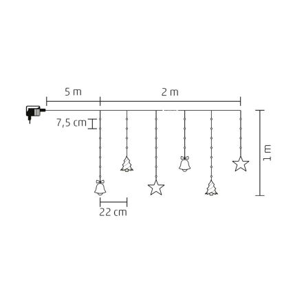 LED Kalėdinė lauko grandinė 186xLED 7m IP44 šaltai balta