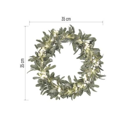 LED kalėdinis vainikas 25xLED/3xAA, skersmuo 35 cm