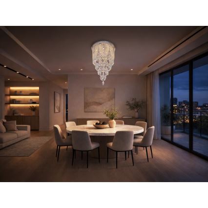 LED krištolinis lubinis šviestuvas MAJURO LED/30W/230V, skersmuo 40 cm, blizgus chromas + nuotolinis valdymas