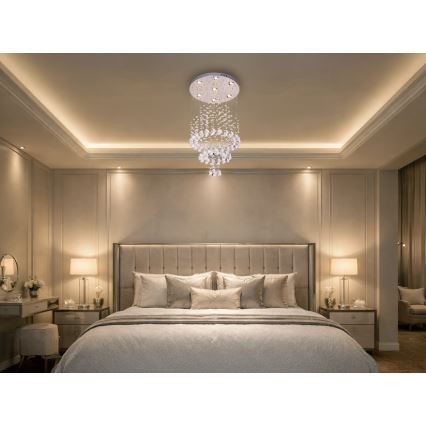 LED krištolinis lubų šviestuvas NAURU, LED/24W/230V, skersmuo 40 cm, blizgus chromas + nuotolinis valdymas