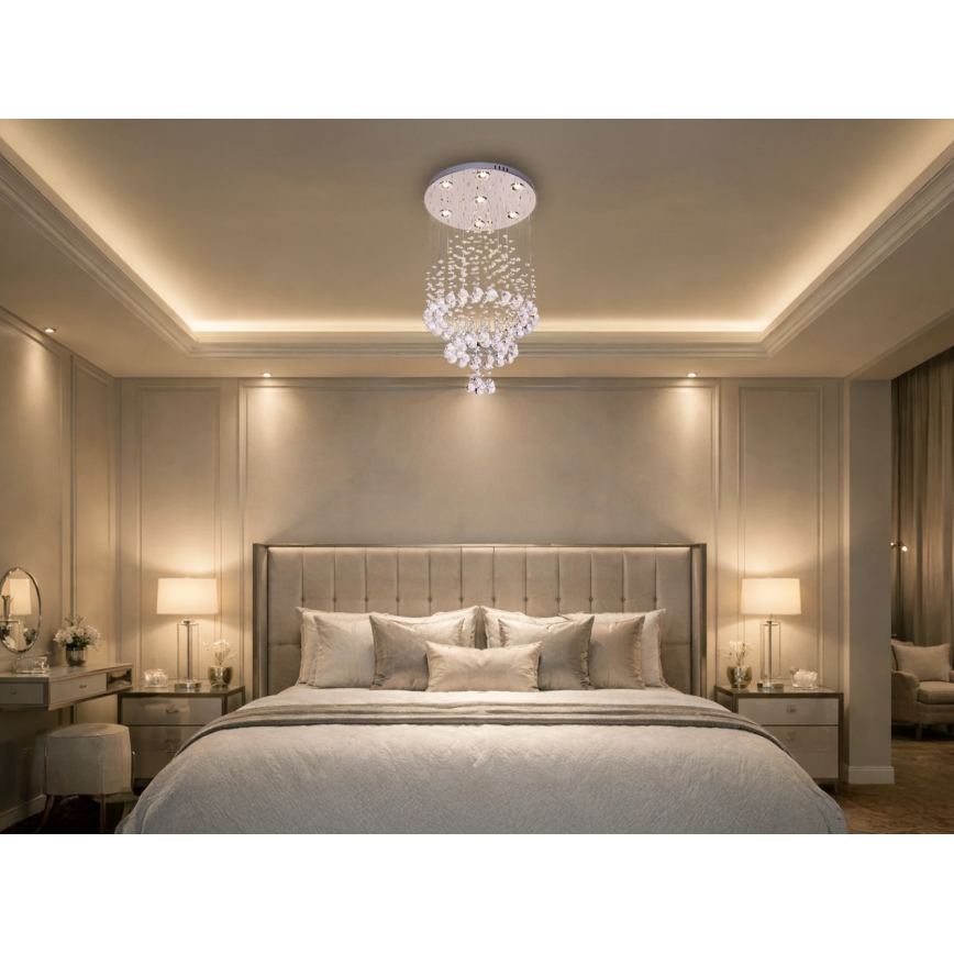 LED krištolinis lubų šviestuvas NAURU, LED/24W/230V, skersmuo 40 cm, blizgus chromas + nuotolinis valdymas