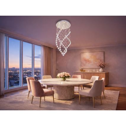 LED krištolinis lubų šviestuvas NAURU LED/24W/230V Ø 40 cm blizgus chromas + su nuotolinio valdymo pulteliu