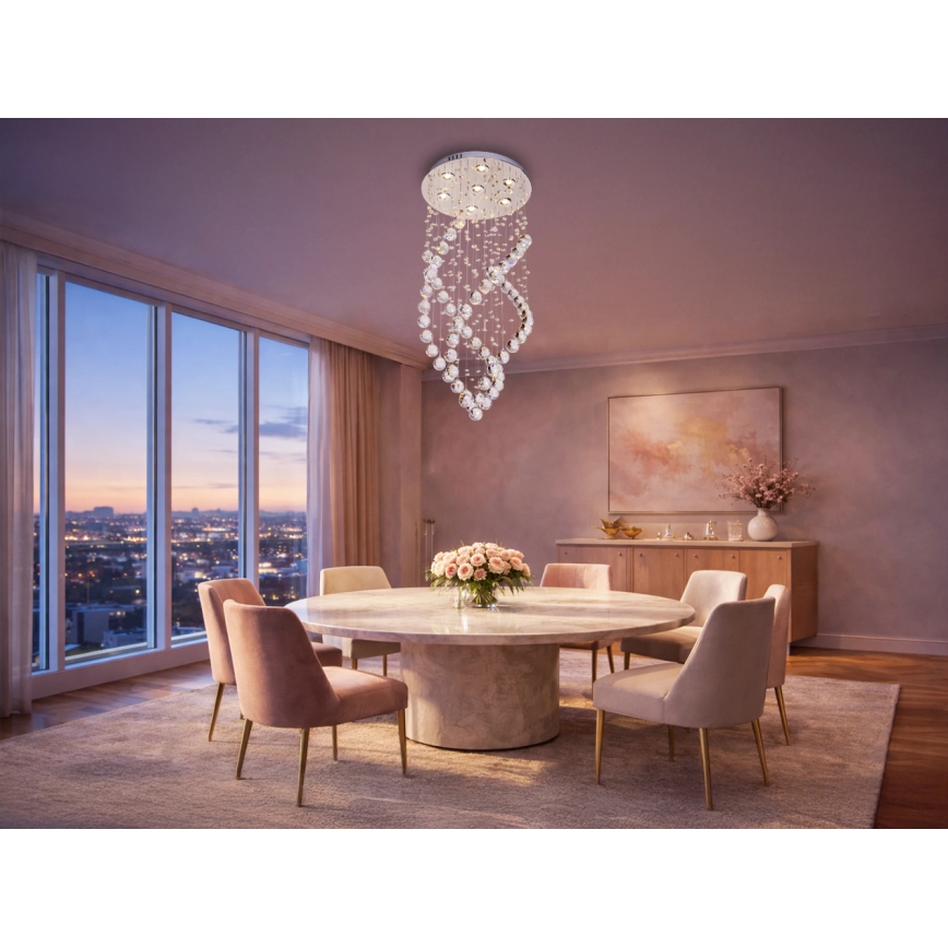 LED krištolinis lubų šviestuvas NAURU LED/24W/230V Ø 40 cm blizgus chromas + su nuotolinio valdymo pulteliu