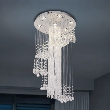 LED krištolinis lubinis šviestuvas NAURU LED/24W/230V Ø 45 cm blizgus chromas + su nuotoliniu valdymu