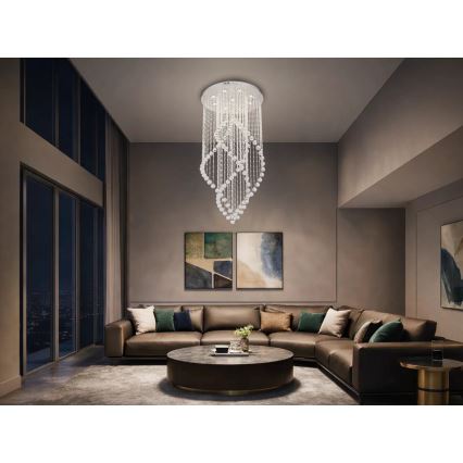 LED krištolinis lubinis šviestuvas NAURU LED/30W/230V skersmuo 60 cm blizgus chromo paviršius + nuotolinis valdymas