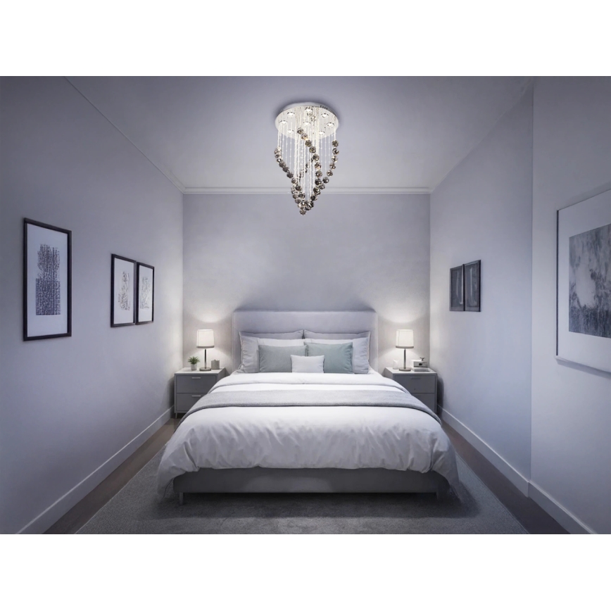 LED krištolinis lubų šviestuvas NAURU LED/30W/230V skersmuo 40 cm blizgus chromas/juoda + nuotolinis valdymas