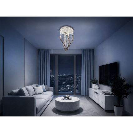 LED krištolinis lubų šviestuvas NAURU LED/30W/230V skersmuo 40 cm blizgus chromas/juoda + nuotolinis valdymas
