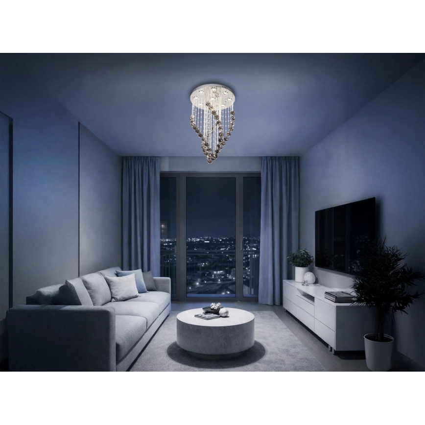 LED krištolinis lubų šviestuvas NAURU LED/30W/230V skersmuo 40 cm blizgus chromas/juoda + nuotolinis valdymas