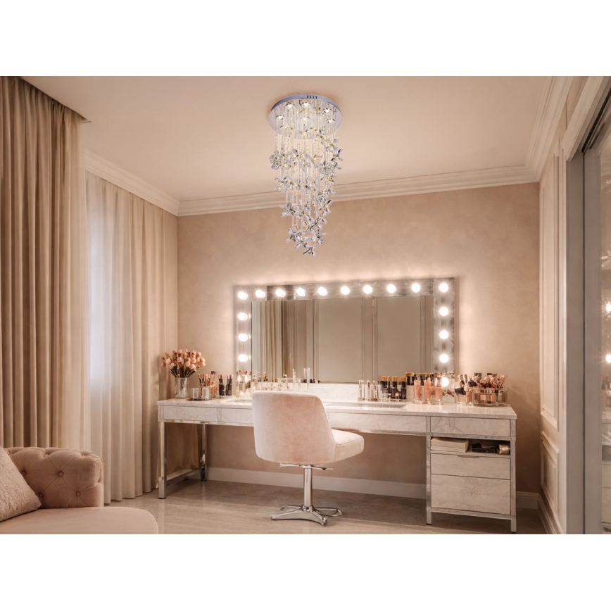 LED krištolinis lubinis šviestuvas SAMOA LED/30W/230V, skersmuo 40 cm, blizgus chromas + nuotolinis valdymas