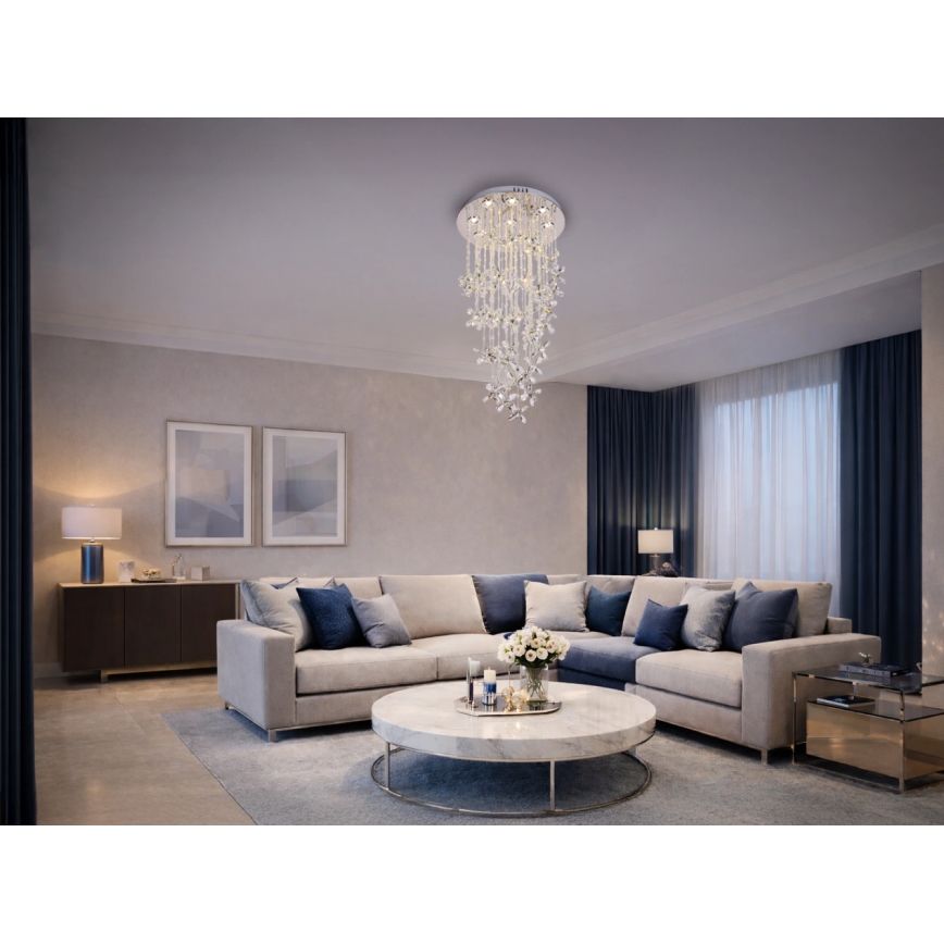 LED krištolinis lubinis šviestuvas SAMOA LED/30W/230V, skersmuo 40 cm, blizgus chromas + nuotolinis valdymas