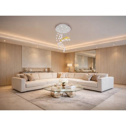 LED krištolinis lubinis šviestuvas AVARA, LED/24W/230V, skersmuo 40 cm, blizgus chromas, su nuotoliniu valdymu