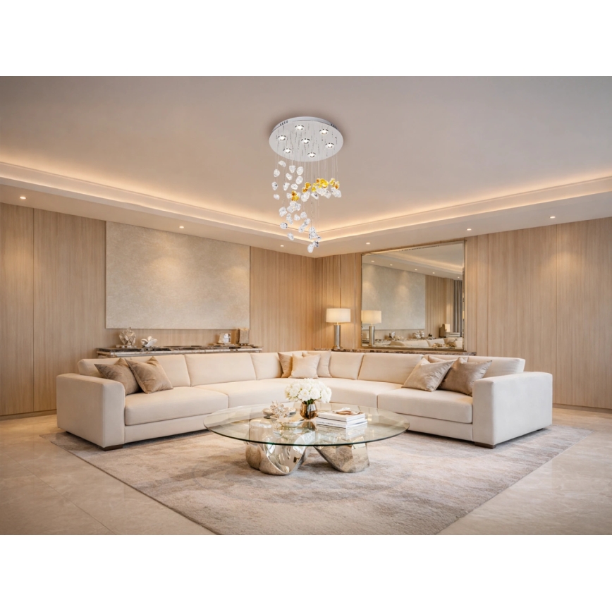 LED krištolinis lubinis šviestuvas AVARA, LED/24W/230V, skersmuo 40 cm, blizgus chromas, su nuotoliniu valdymu