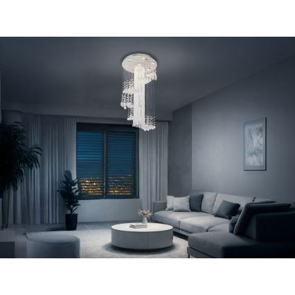 LED krištolinis lubinis šviestuvas NAURU LED/24W/230V Ø 45 cm blizgus chromas + su nuotoliniu valdymu