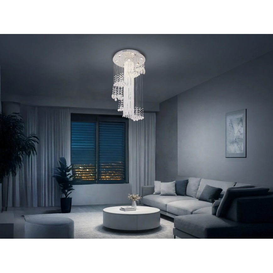 LED krištolinis lubinis šviestuvas NAURU LED/24W/230V Ø 45 cm blizgus chromas + su nuotoliniu valdymu