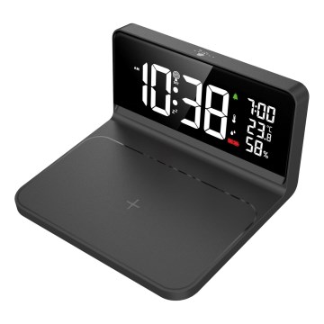 LED Laikrodis su LCD ekranu ir belaidžiu Qi įkrovimu LED/10W/230V
