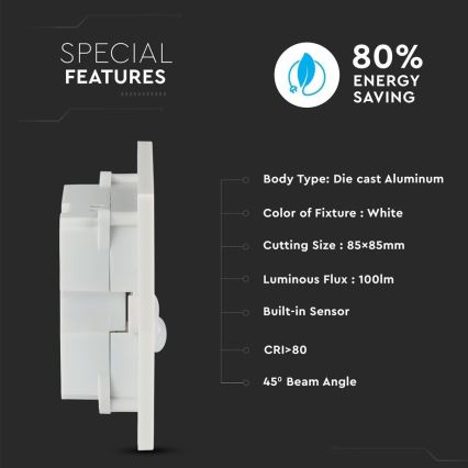 LED Laiptinės šviestuvas su judesio jutikliu LED/3W/230V 4000K balta