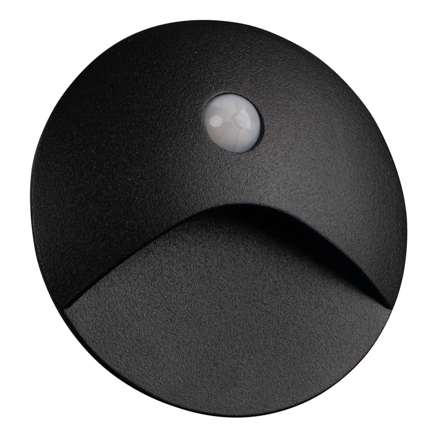 LED laiptų šviestuvas su judesio ir sutemimo jutikliu EXIN LED/2,5W/230V 4000K IP65 juodas apvalus