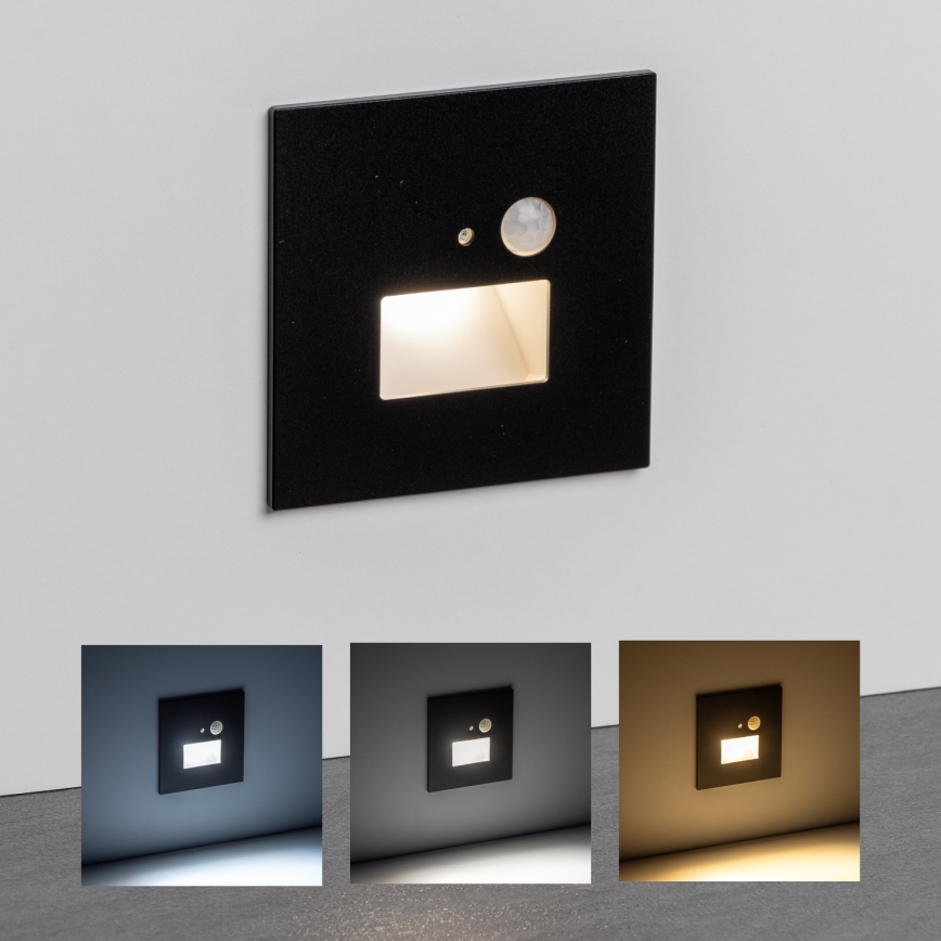 LED laiptų šviestuvas su judesio ir sutemų jutikliu LED/1,5W/230V 3000/4000/6500K juodas