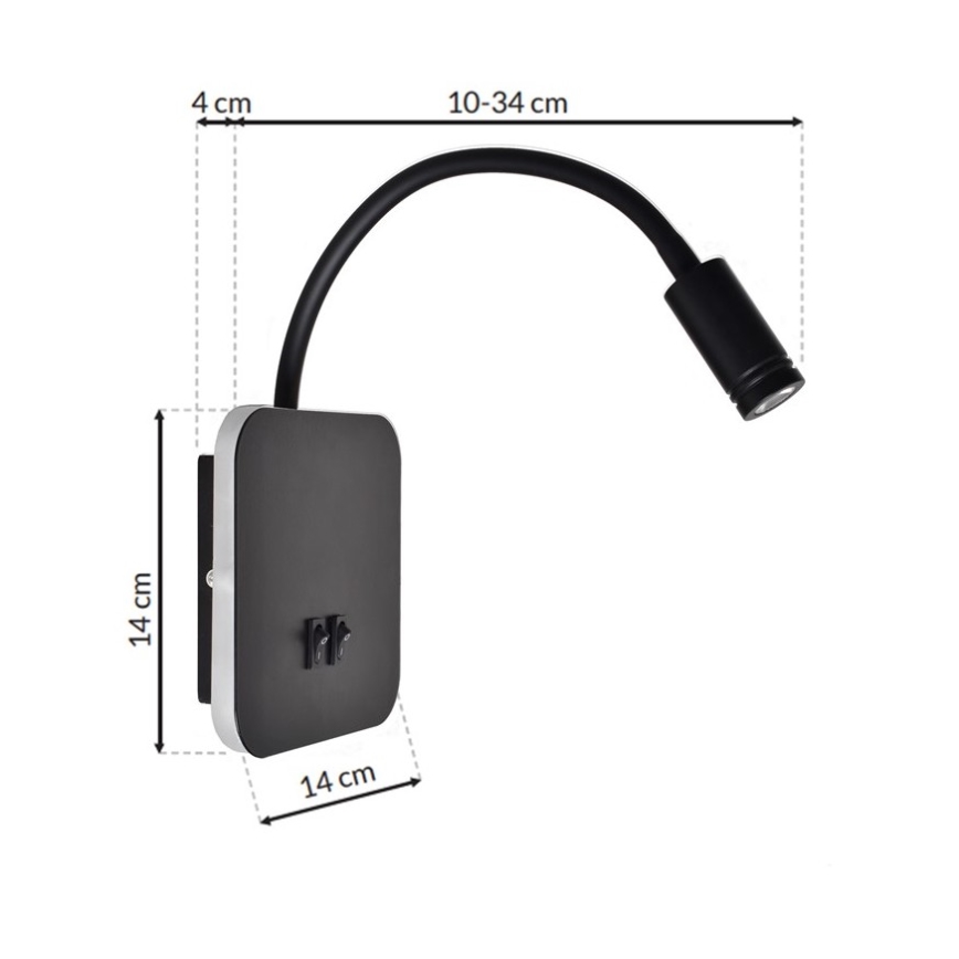 LED Lanksti sieninė lempa BASE 1xLED/8W+1xLED/2W/230V juoda/sidabrinė