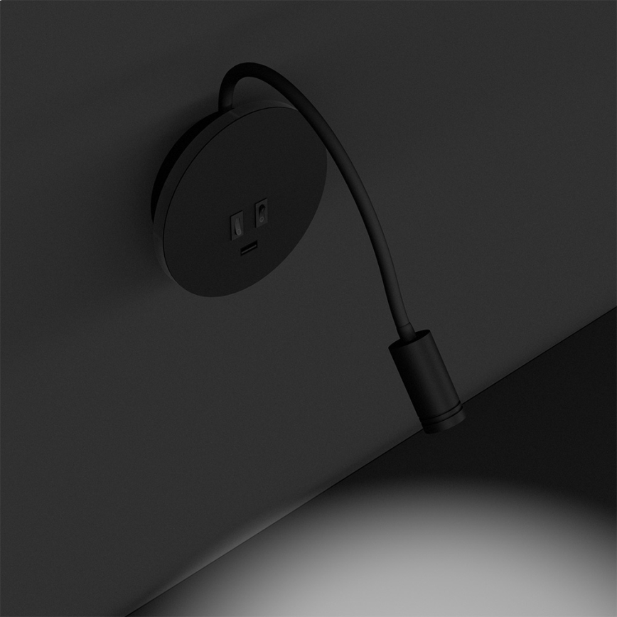 LED Lanksti sieninė lempa BASE 1xLED/8W+1xLED/2W/230V juoda/sidabrinė
