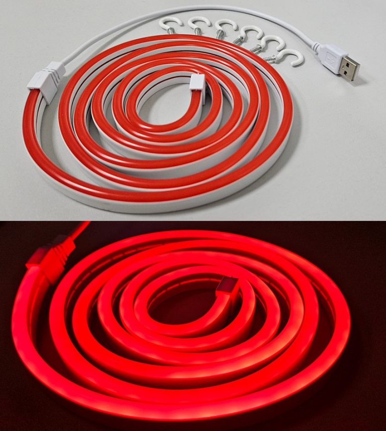 LED Lankstus juostelė NEON LED/5V USB 1,8 m raudona
