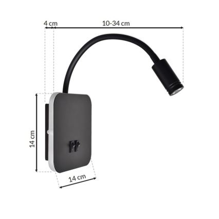 LED Lankstus wall mažas lempa BASE 1xLED/8W+1xLED/2W/230V juoda/sidabras