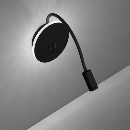 LED Lankstus wall mažas lempa BASE 1xLED/8W+1xLED/2W/230V juoda/sidabras