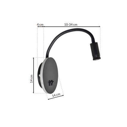 LED Lankstus wall mažas lempa BASE 1xLED/8W+1xLED/2W/230V juoda/sidabras