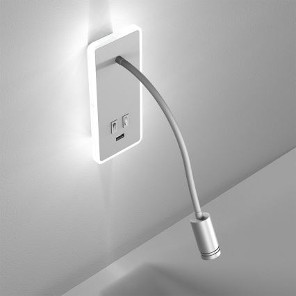 LED Lankstus wall mažas lempa Su USB BASE 1xLED/8W+1xLED/2W/230V balta