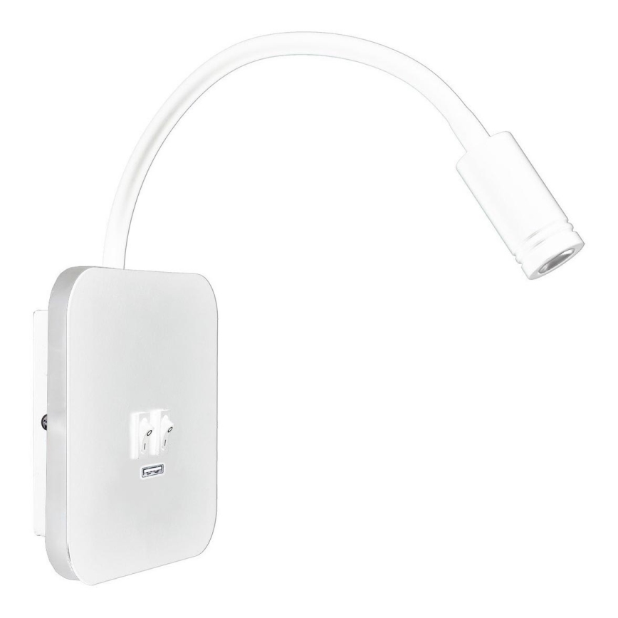 LED Lankstus wall mažas lempa Su USB BASE 1xLED/8W + 1xLED/2W/230V balta