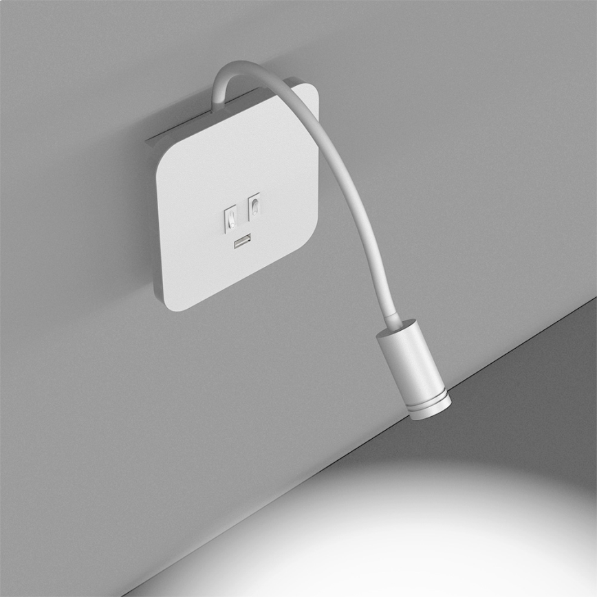 LED Lankstus wall mažas lempa Su USB BASE 1xLED/8W + 1xLED/2W/230V balta