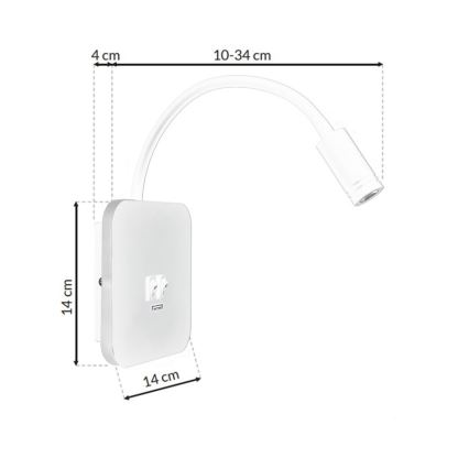 LED Lankstus wall mažas lempa Su USB BASE 1xLED/8W + 1xLED/2W/230V balta