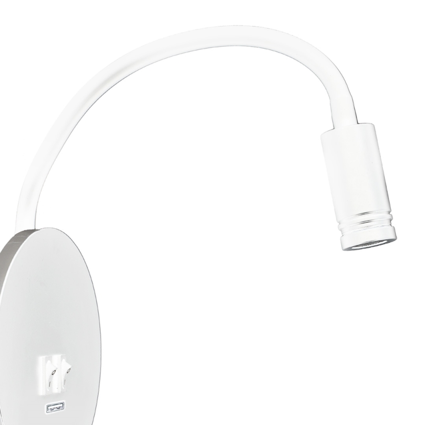 LED Lankstus wall mažas lempa Su USB BASE 1xLED/8W+1xLED/2W/230V balta/sidabras