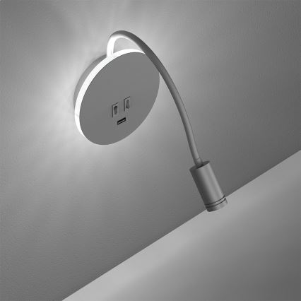 LED Lankstus wall mažas lempa Su USB BASE 1xLED/8W+1xLED/2W/230V balta/sidabras