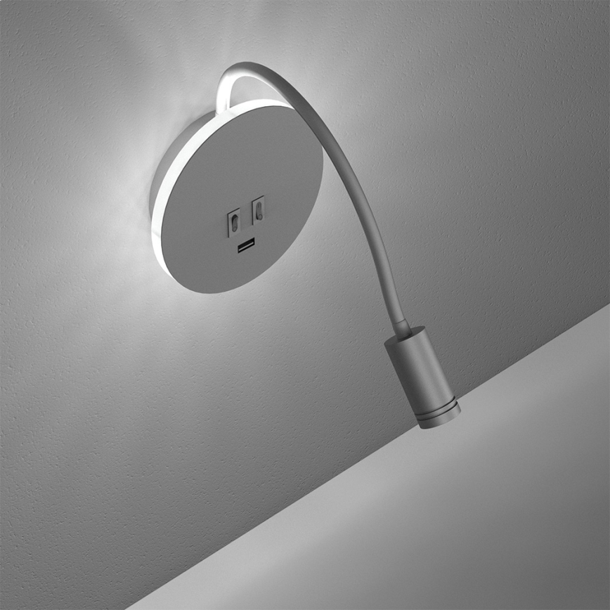 LED Lankstus wall mažas lempa Su USB BASE 1xLED/8W+1xLED/2W/230V balta/sidabras