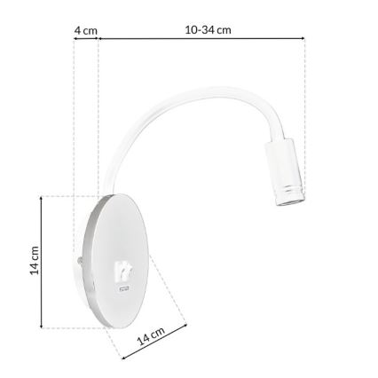 LED Lankstus wall mažas lempa Su USB BASE 1xLED/8W+1xLED/2W/230V balta/sidabras