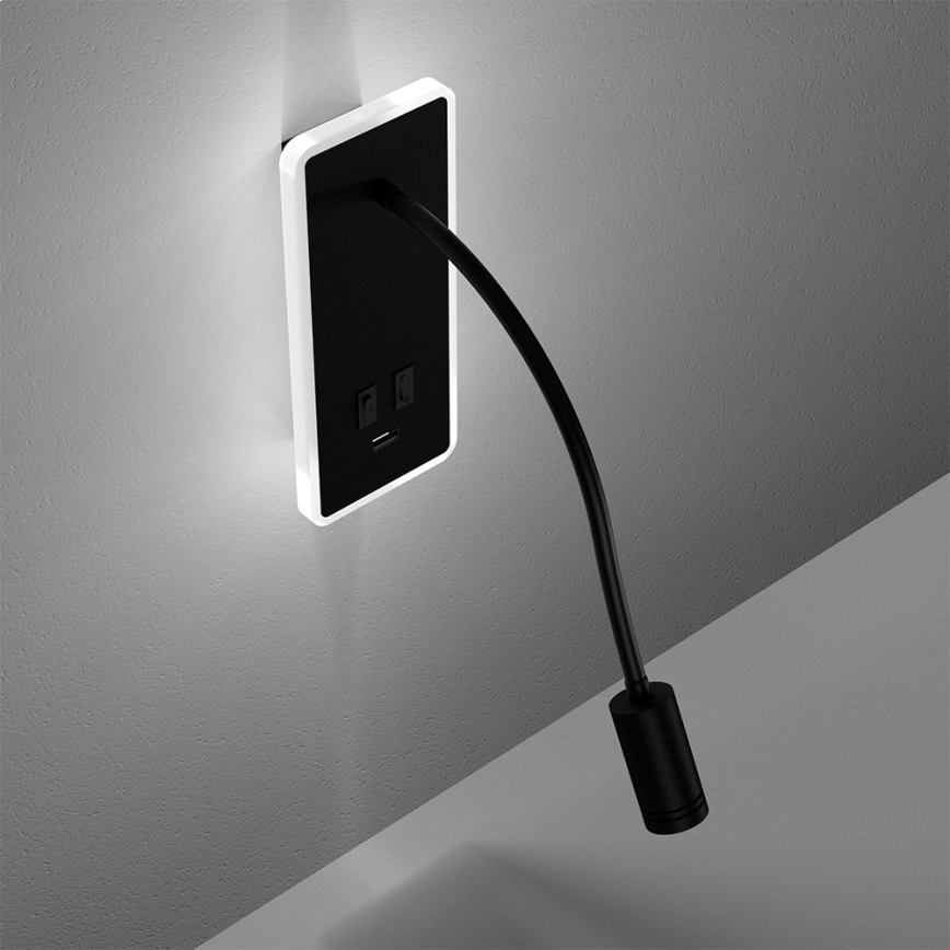 LED Lankstus wall mažas lempa Su USB BASE 1xLED/8W+1xLED/2W/230V juoda