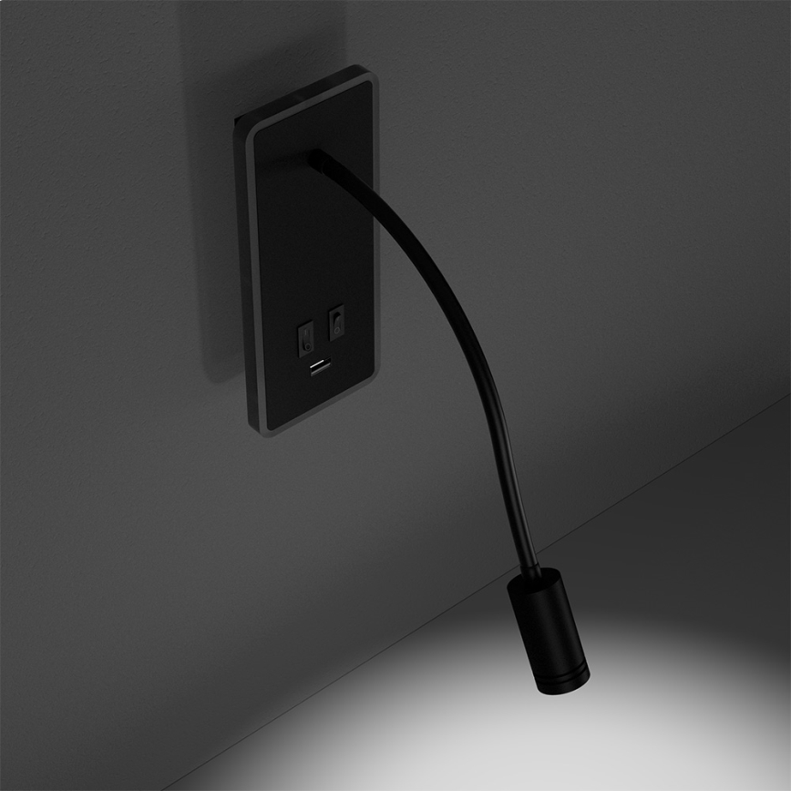 LED Lankstus wall mažas lempa Su USB BASE 1xLED/8W+1xLED/2W/230V juoda