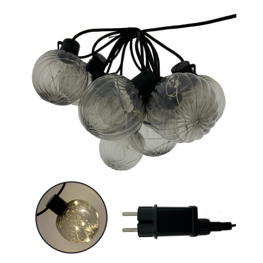 LED lauko dekoratyvinė girlianda 10xLED/0,15W/230V 6,8 m IP44 juoda/dūminė