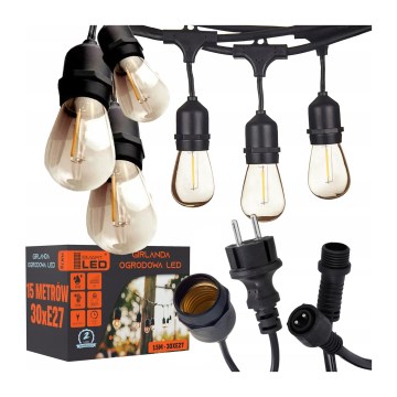 LED lauko dekoratyvinė girlianda 15xE27/1W/230V 15,94 m IP44 juoda