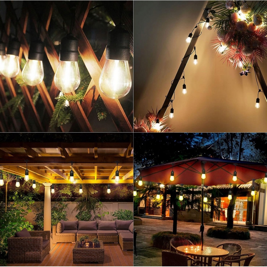 LED lauko dekoratyvinė girlianda 30xE27/1W/230V 16,44 m IP44 juoda