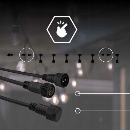 LED lauko dekoratyvinė girlianda 30xE27/1W/230V 16,44 m IP44 juoda