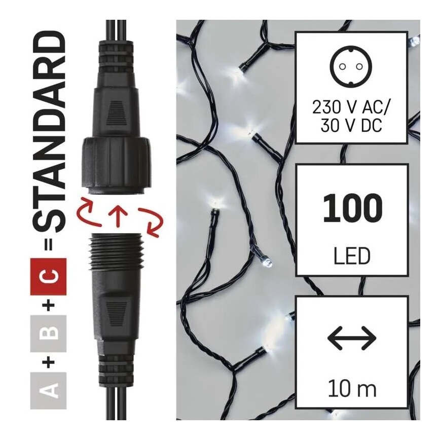 LED lauko girlianda 100xLED/10m IP44 šaltai balta