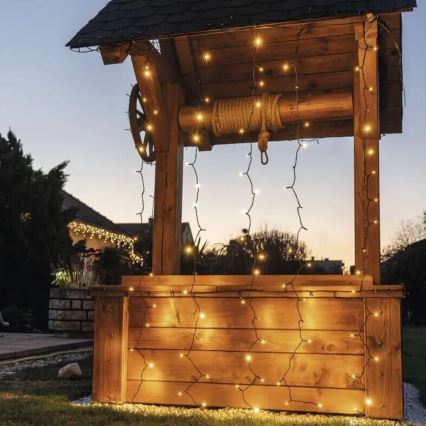 LED lauko girlianda 100xLED/1x2m IP44 šiltai balta