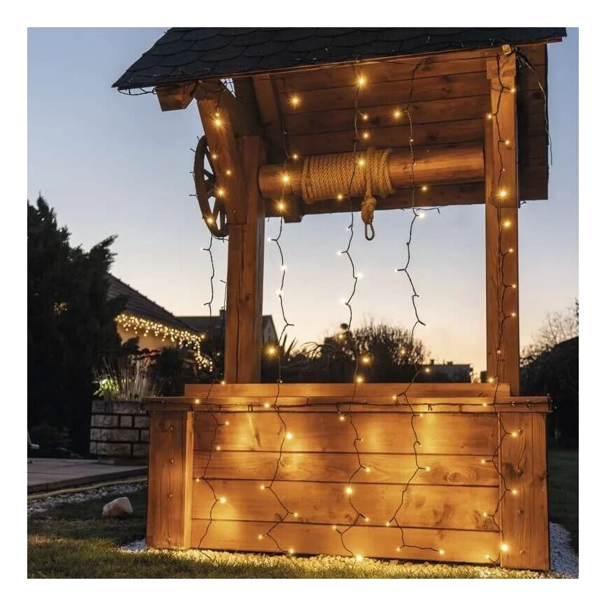 LED lauko girlianda 100xLED/1x2m IP44 šiltai balta